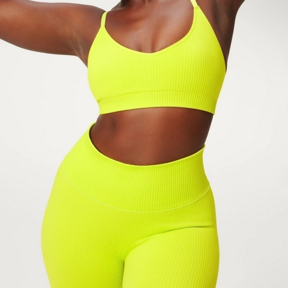 NWT GOOD AMERICAN Seamless Chunky Rib Bra Lemon Lime001 0/XS